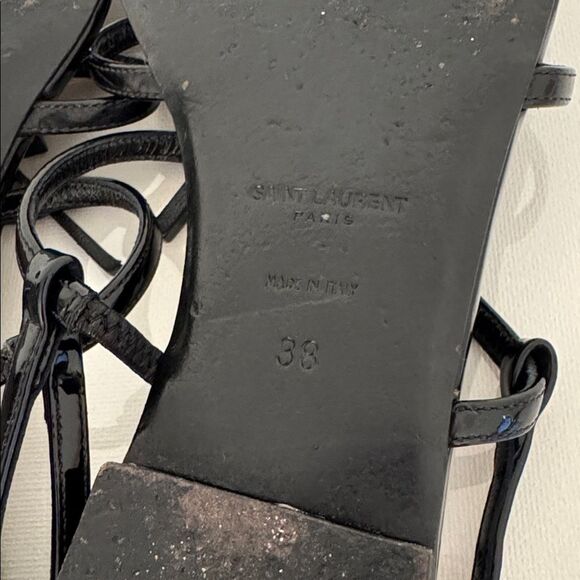 Saint Laurent Cassandra YSL Logo Black Patent Leather Sandals Size EU 38 US 8 - Picture 9 of 9